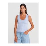 Dilvin 10750 Fitilli İnce Dokulu Triko Bluz-Mavi