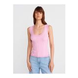 Dilvin 10750 Fitilli İnce Dokulu Triko Bluz-Pembe