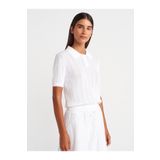 Dilvin 10781 Polo Yaka Ajurlu Triko Bluz-Beyaz
