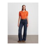 Dilvin 10781 Polo Yaka Ajurlu Triko Bluz-Oranj