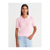 Dilvin 10781 Polo Yaka Ajurlu Triko Bluz-Pembe