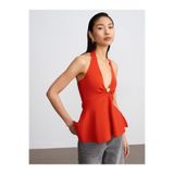 Dilvin 10787 Halter Yaka Peplum Triko Bluz-A.Kırmızı