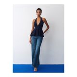Dilvin 10787 Halter Yaka Peplum Triko Bluz-K.Lacivert