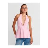 Dilvin 10787 Halter Yaka Peplum Triko Bluz-Pembe
