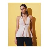Dilvin 10787 Halter Yaka Peplum Triko Bluz-Pudra