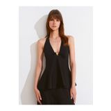 Dilvin 10787 Halter Yaka Peplum Triko Bluz-Siyah