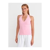 Dilvin 10794 Halter V Yaka Basıc Bluz-Pembe