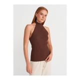 Dilvin 10798 Halter Bağlamalı Yaka Fitilli Triko Bluz