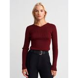 Dilvin 10803 V Yaka Simli Triko Kazak-Bordo - Standart