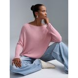Dilvin 10804 Kayık Yaka Dökümlü Triko Kazak-Toz Pembe - Standart