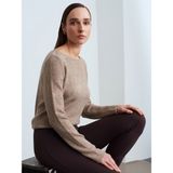 Dilvin 10836 Yün Karışımlı Parıltılı Kayık Yaka Kazak-Açık Vizon - Standart