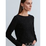 Dilvin 10836 Yün Karışımlı Parıltılı Kayık Yaka Kazak-Siyah - Standart