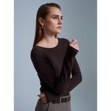 Dilvin 10840 Kayık Yaka Kaşmir Karışımlı Kazak-Koyu Kahve - Standart