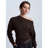 Dilvin 10857 Kayık Yaka Yumuşak kazak-Kahve - Standart
