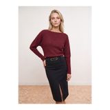 Dilvin 10860 Kayık Yaka Pullu Triko Kazak-Bordo