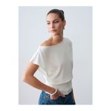 Dilvin 10870 Lyocell Karışımlı Dökümlü Bluz-Ekru