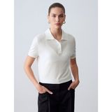 Dilvin 10871 Lyocell Karışımlı Polo Yaka Bluz-Ekru - Standart