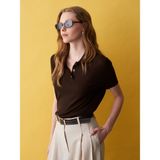 Dilvin 10871 Lyocell Karışımlı Polo Yaka Bluz-Koyu Kahve - Standart