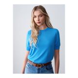 Dilvin 10872 Lyocell Karışımlı Minimal Bluz-Turkuaz