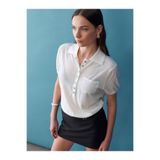 Dilvin 10874 Lyocell Karışımlı Polo Yaka Bluz-Ekru