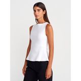 Dilvin 21001 Kayık Yaka Peplum Top Beyaz Kadın Kolsuz Günlük Bluz %80 Pamuk Kumaş Malzemesi - 36