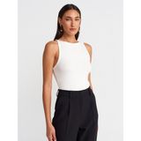 Dilvin 21048 Halter Yaka Kadın Bluz Ekru Kolsuz Günlük Stil %48 Pamuk %47 Modal %5 Elastan - 40