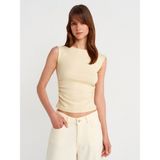 Dilvin 21054 Büzgülü Basic T-Shirt Kadın Kolsuz Günlük Açık Sarı %94 Pamuk %6 Elastan - 38