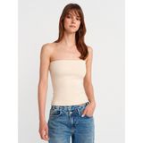 Dilvin 21103 Straplez Top Kadın Taş Renk %80 Pamuk %15 Polyester %5 Elastan Kumaşlı Şık Bluz - 36