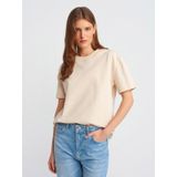 Dilvin 30312 Dekoratif Dikişli Bisiklet Yaka Tshirt-taş Taş