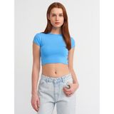 Dilvin 30936 Vücuda Oturan Crop Top-Mavi