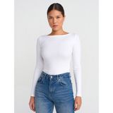 Dilvin 31332 Kayık Yaka Uzun Kollu Top-Beyaz - 36