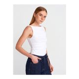 Dilvin 31589 Büzgülü Kayık Yaka Top Beyaz Bluz - 101A31589