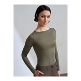 Dilvin 32122 Kayık Yaka Kaşmir Karışımlı Ultra Hafif Modal Bluz-Haki