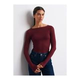 Dilvin 32122 Kayık Yaka Modal Kaşmir Ultra Hafif Bluz-Bordo