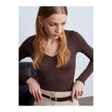 Dilvin 32310 V Yaka Kaşmir Karışımlı Modal Bluz-Kahve