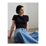 Dilvin 32659 Drapeli Kısa Kollu Top-Siyah Bluz - 101A32659