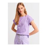 Dilvin 3504 Pembe Bisiklet Yaka Penye T-shirt