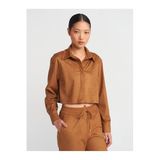 Dilvin 50493 Dökümlü Süet Crop Gömlek, 36, 101A50493, Taba, Kadın