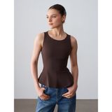 Dilvin 50544 Korse Peplum Bluz-Kahve - Kahverengi - 40