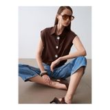 Dilvin 50545 Yaka Detaylı Kolsuz Bluz-Kahve