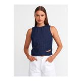 Dilvin 50733 Asimetrik Detaylı Denim Bluz-lacivert