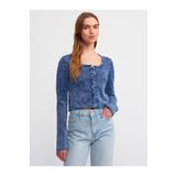 Dilvin 60214 Soluk Efektli Agraflı Crop Triko Hırka-Indigo