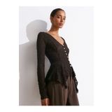 Dilvin 60433 Düğmeli Peplum Dantel Hırka-Koyu Kahve