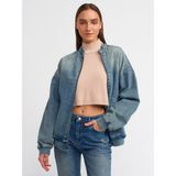 Dilvin 65340 Kar Yıkama Uzun Bomber Mont-Tint - Mavi Melanj