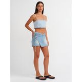Dilvin 71673 Kemer Ucu Uzun Denim Şort Etek-Mavi - 40