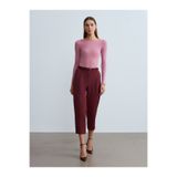 Dilvin 72166 Kemerli Kısa Paça Kumaş Pantolon-Bordo