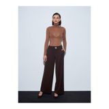 Dilvin 72244 Gold Düğmeli Geniş Paça Pantolon-, 38, 101A72244, Kahve, Kadın