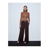 Dilvin 72244 Gold Düğmeli Geniş Paça Pantolon-, 40, 101A72244, Kahve, Kadın
