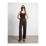 Dilvin 72715 Kemerli Pileli Pantolon-Kahve