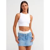 Dilvin 80566 Boxer Detaylı Denim Mini Etek-Mavi - 38